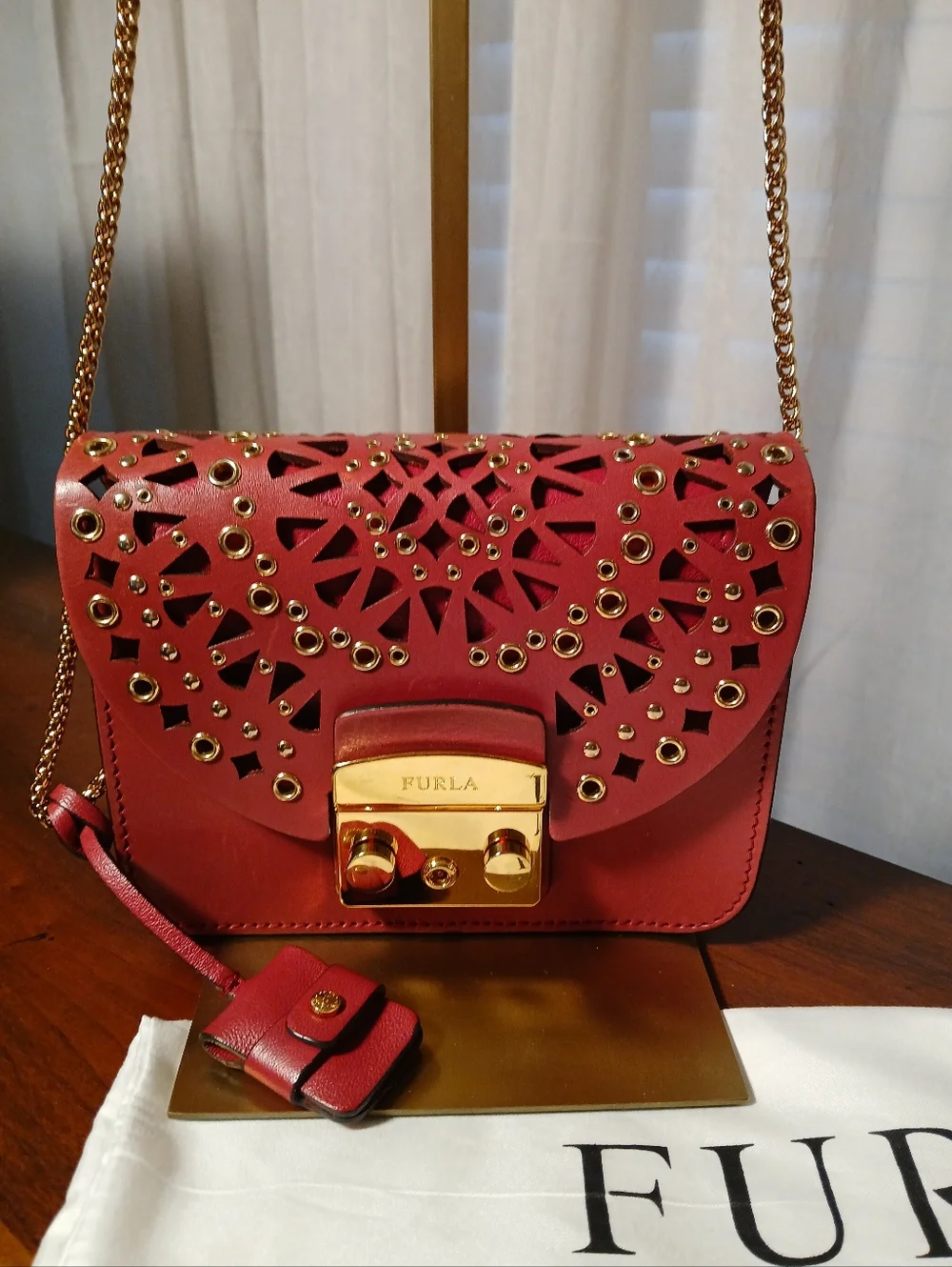 Furla Metropolis Mini Avio Bolera Red Laser Cut Leather - Picture 3 of 11